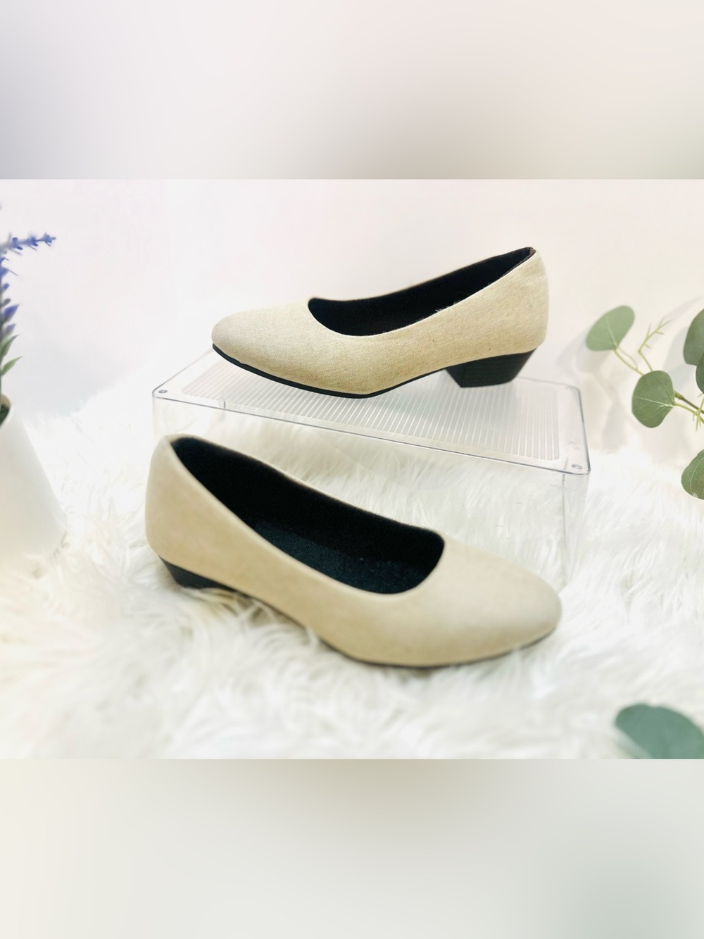 Baubax All Natural Bamboo Khaki Dressy Ballet Flats with small heel/ size 7
